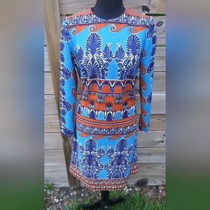 Vintage 1960's Psychadelic Print Polyester Mod Dress Size Medium/Large